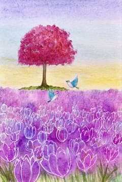 みみ様専用水彩画 サフランが咲く丘 値段は※900円です - メルカリ