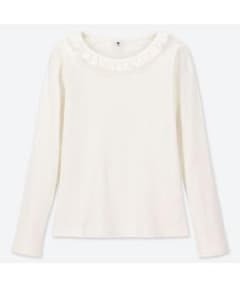 【新品】ユニクロ　リブフリル長袖Tシャツ 160サイズのサムネイル