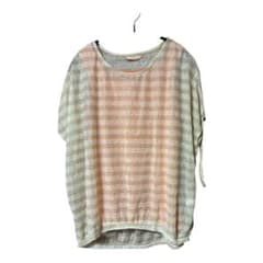 Livrekina ボーダー柄 シースルー カットソー ベージュ タンクトップ付