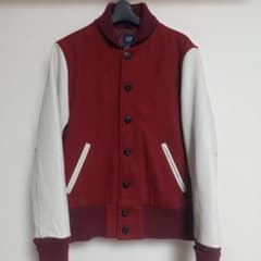 old GAP バーガンディ/ホワイト 袖レザー ブランク 無地 スタジャン M