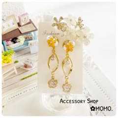 ビジュー♡オレンジフラワー♡フープ.ジルコニア♡ハンドメイドピアス