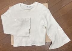ZARA ザラ 袖ボタン付き ワイドスリーブ リブニット オフホワイト