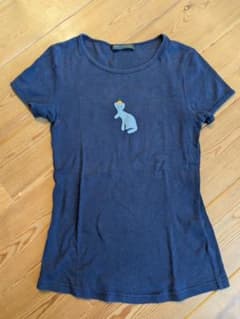 ADIEU TRISTESSE 半袖Tシャツ 猫刺繍 ネイビーのサムネイル