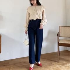 フラッシャー無し デニムパンツ ネイビーのサムネイル