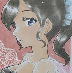 手描きイラスト オリジナル 大人可愛いお姉さん 横顔 美少女 ミニ色紙 原画のサムネイル