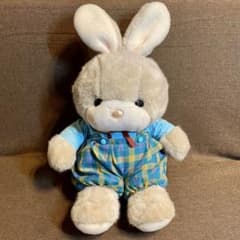★昭和レトロ★吉徳　グレーのうさぎ　ぬいぐるみ チェック柄ドレス ☆昭和レトロ☆吉徳 グレーのうさぎ ぬいぐるみ チェック柄ドレス