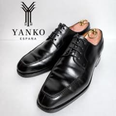 【美品】YANKO ロングウイングチップ ビジネスシューズ 黒カーフ 8 1/2 美品✨️】YANKO ヤンコ Uチップ 外羽根 ブラック 26cm スペイン製
