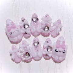 No.204 ネイルチップ 現品 量産型 地雷系 サブカル 平成女児 猫 ピンク