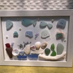 ⑥ シーグラスアート ドライフラワー フレームアートクラゲちゃん 海の