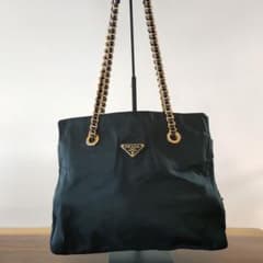 PRADA プラダ ナイロン トートバッグ チェーンショルダー ブラック