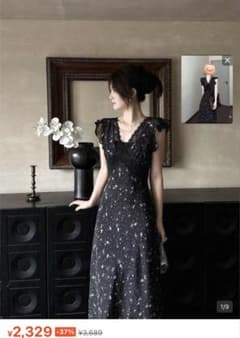 SHEIN 新品　花柄 レースワンピース ブラックのサムネイル