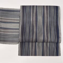夏物 名古屋帯 羅 麻 中古 青 縞so486 - メルカリ