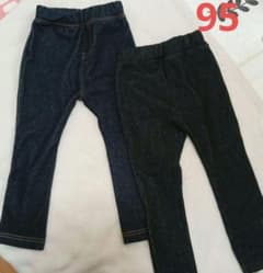 キッズ ロングパンツ 2本セット 95cm デニム風のサムネイル