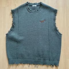 Perushu ダメージルーズニットベスト グリーン L - メルカリ