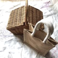 ウィロー（丸芯）の籠＆無印ジュートバッグ