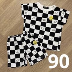 SMILEY FACE ニコちゃん×チェッカー柄☺︎ 半袖セットアップ 90サイズのサムネイル