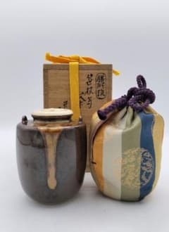 c846 茶入 笹枕写 膳所　淡海陽炎園 尋牛斎箱書 木箱 茶道具 古物 c846 茶入 笹枕写 膳所 淡海陽炎園 尋牛斎箱書 木箱 茶道具 古物