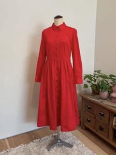 秋冬 ワンピース❤️美品 レッド 赤 シャツワンピース 長袖のサムネイル