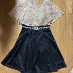 レース切替 フレアミニドレス ベージュ×ブラックのサムネイル
