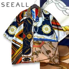 美品 SEEALL シーオール ヴィンテージスカーフ パッチワーク 半袖 シャツ 美品 SEEALL シーオール ヴィンテージスカーフ パッチワーク 半袖