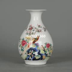 粉彩富貴吉祥花鳥紋玉壺春瓶 景徳鎮 陶磁器 装飾品 現代工芸品 美術品