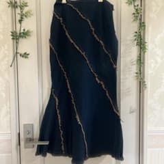 デニム ロングスカート フリンジデザイン