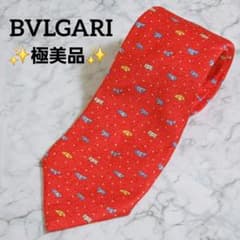​✨極美品✨ブルガリ BVLGARI ネクタイ 赤 レッド 小紋柄 靴柄 シルクのサムネイル