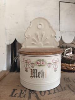 Antique ribbon garland rose enamel canister