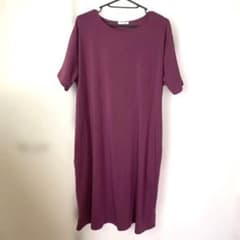 ロング丈 半袖 Tシャツワンピース ボルドーのサムネイル