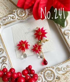 [No. 241] Red poinsettia and Swarovski ear cuff