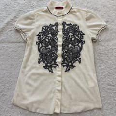 ヴィヴィアンタム　パワーネットブラウス　マオカラー　中国刺繍　ホワイト　半袖 ヴィヴィアンタム パワーネットブラウス マオカラー 中国刺繍 ホワイト