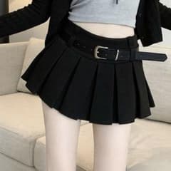 ベルト付き プリーツミニスカパンブラックのサムネイル