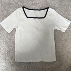 半袖 Tシャツ 白 黒 バイカラー スクエアネック リブ guのサムネイル