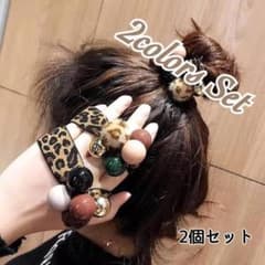 ヘアゴム シュシュ 豹柄 パーツ くすみカラーパーツ おしゃれのサムネイル