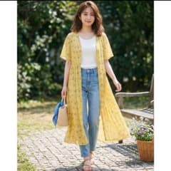 INGNI 花柄ワンピース イエロー M シフォン 半袖 フレアのサムネイル