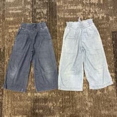ハイウエスト レースアップ デニム ワイドパンツ 2本セット　サイズ：130cmのサムネイル