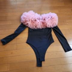 フリル付きボディスーツ 黒/ピンクのサムネイル