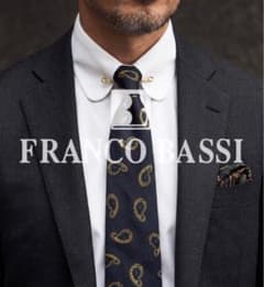 新品】FRANCO BASSI／ペイズリー／ジャガードタイ／ネイビー／ゴールド