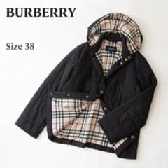 美品♥BURBERRY LONDON ブラック 綿ジャケット 38 М チェック BURBERRY バーバリー ノバチェック 中綿フードジャケット レディース38