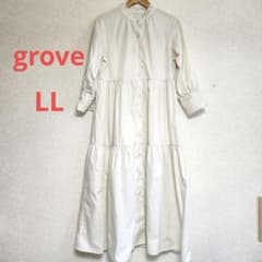 レディース　フリルネック ロングシャツワンピース 長袖 アイボリー　XL LL