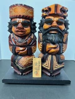 北海道民芸品 アイヌの木彫り 北海しずめ彫 玄旺作 ヴィンテージ