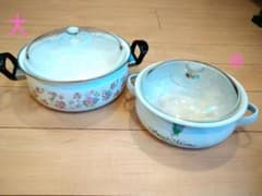 花柄　ホーロー鍋　2点セット売りのサムネイル