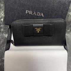 美品】PRADA ブラック リボン付き 長財布 ファスナー持ち手要確認 