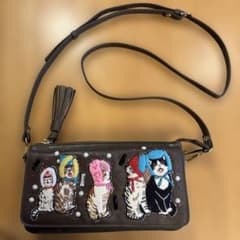 tamaoworld 猫刺繍 スマホ・お財布ショルダーバッグ ブラウン - メルカリ