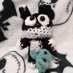ハンドメイド あみぐるみ 猫とネズミのセット ストラップ ハチワレ猫のサムネイル