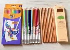 【鉛筆／色鉛筆】トンボ鉛筆 木物語 2B 9本 ＆ BIC 消せる色鉛筆 12色のサムネイル