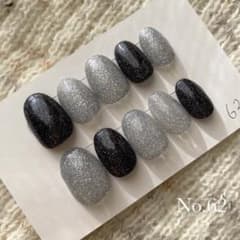 サイズオーダー ネイルチップ フラッシュネイル ブラック シルバー 黒