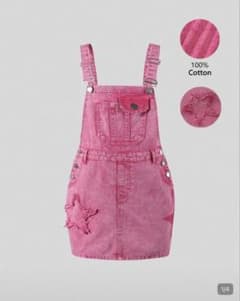 SHEIN ピンク デニムサロペットスカート 星柄のサムネイル