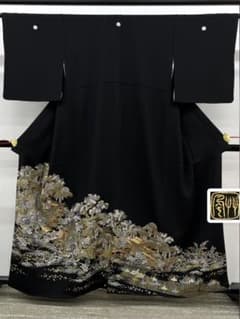 蘇州刺繍 相良刺繍 落款入 黒留袖 金彩 五つ紋 比翼仕立て 正絹 HKT235