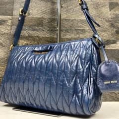 MIUMIU ショルダーバッグ マテラッセ ダブルジップ ネイビー - メルカリ